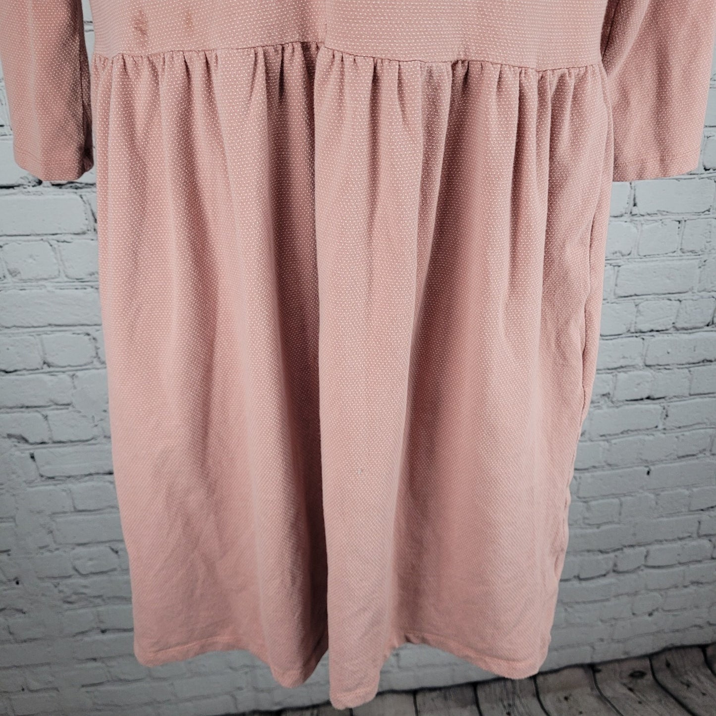 Synergy Pink Organic Cotton Stretch 3/4 Sleeve Ruched Knee Length Dress Small S