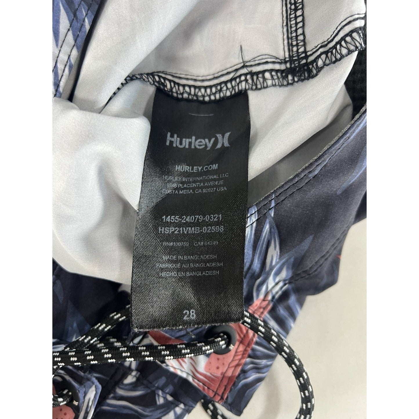 Hurley Blue Floral Pocket Drawstring Board Shorts Swim Trunks Unlined Men’s 28
