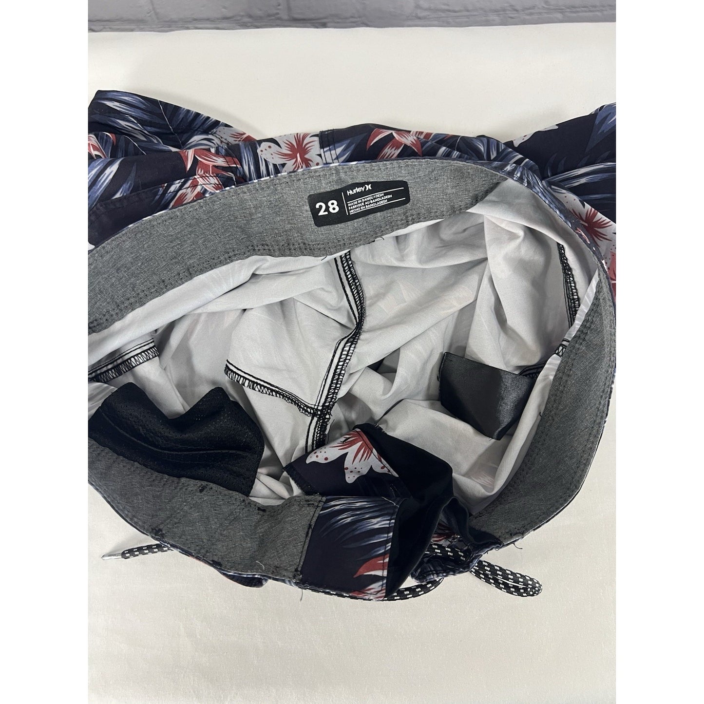 Hurley Blue Floral Pocket Drawstring Board Shorts Swim Trunks Unlined Men’s 28
