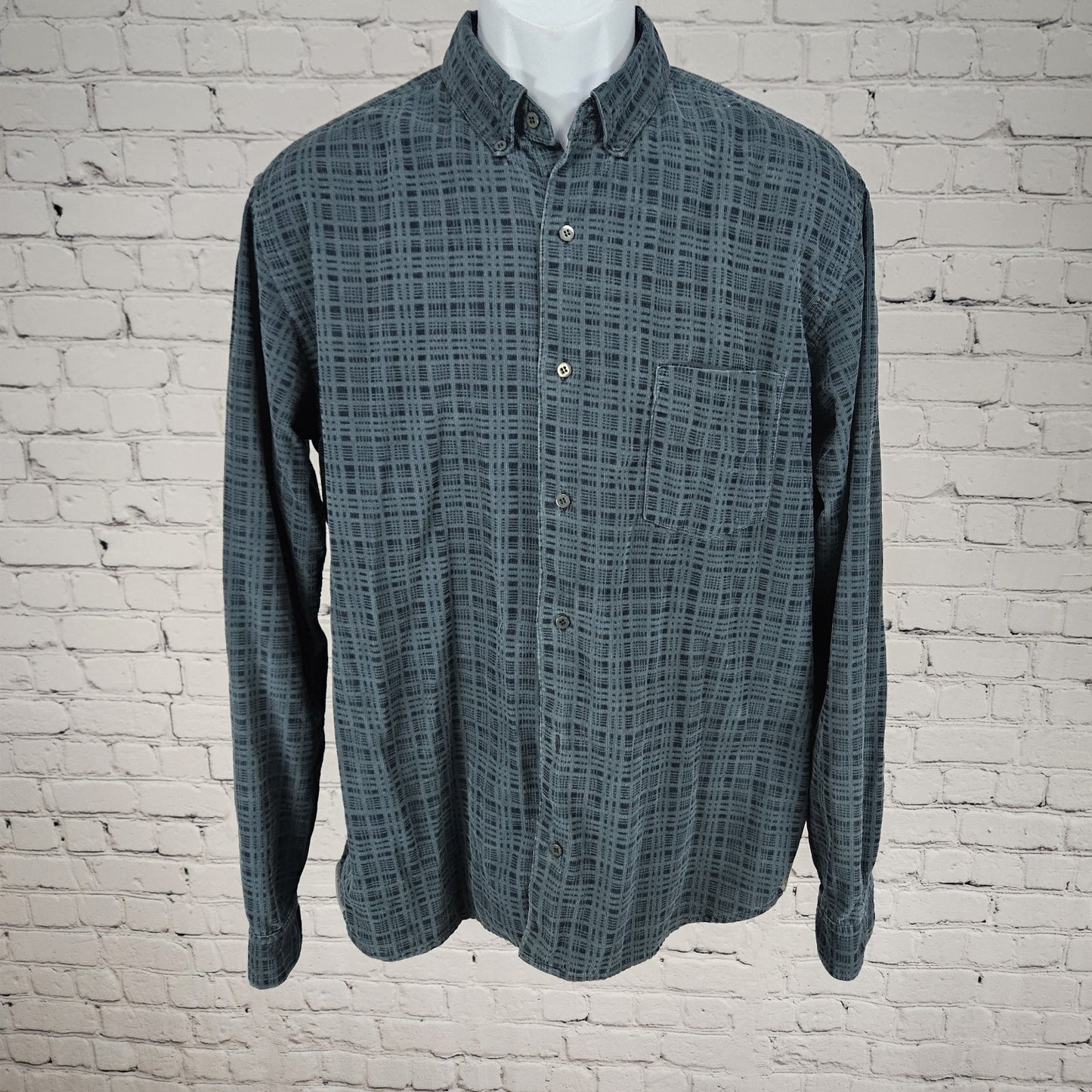 Baik Blue 100% Handmade Batik Button Down Collar Long Sleeve Shirt Large L