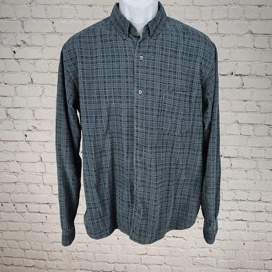 Baik Blue 100% Handmade Batik Button Down Collar Long Sleeve Shirt Large L