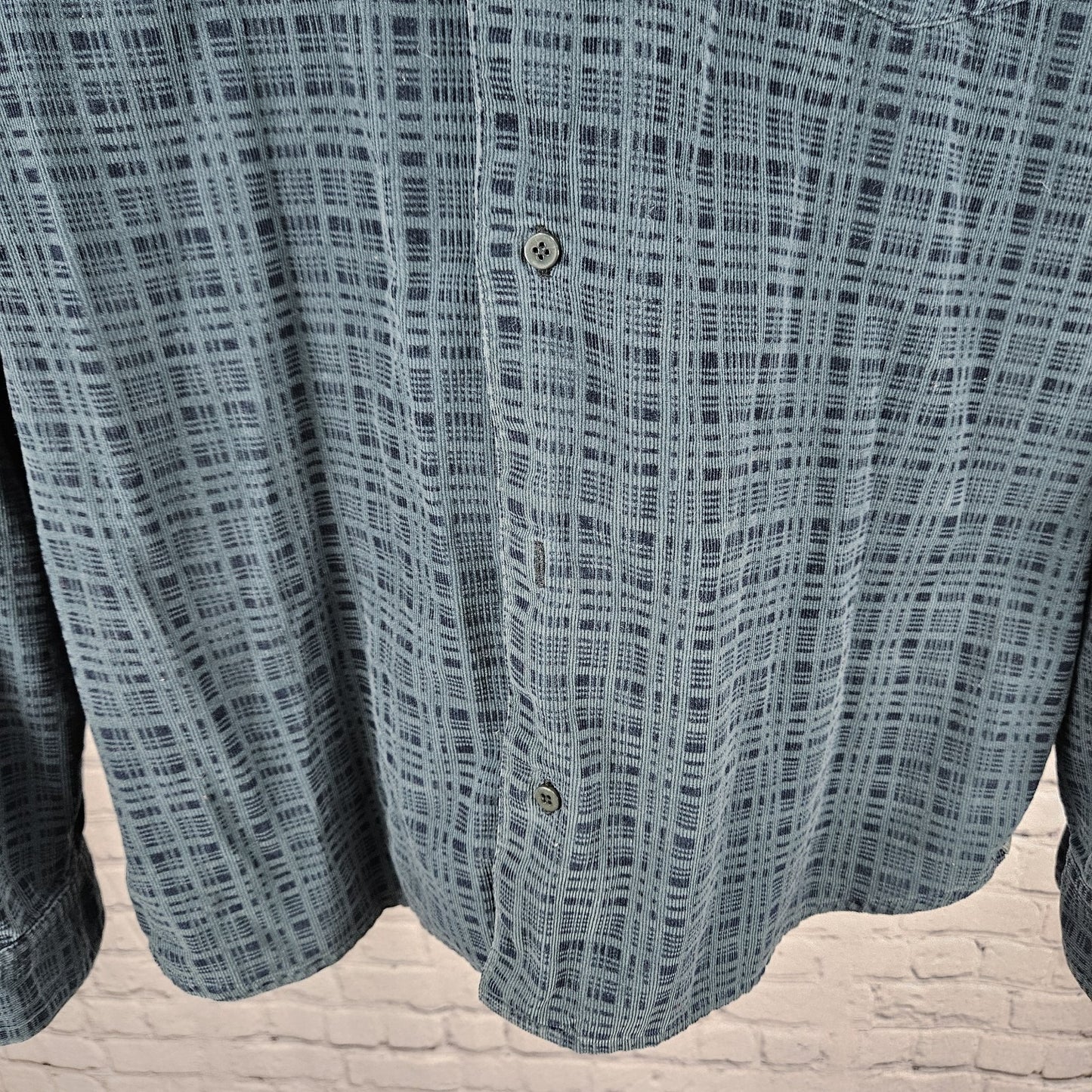 Baik Blue 100% Handmade Batik Button Down Collar Long Sleeve Shirt Large L