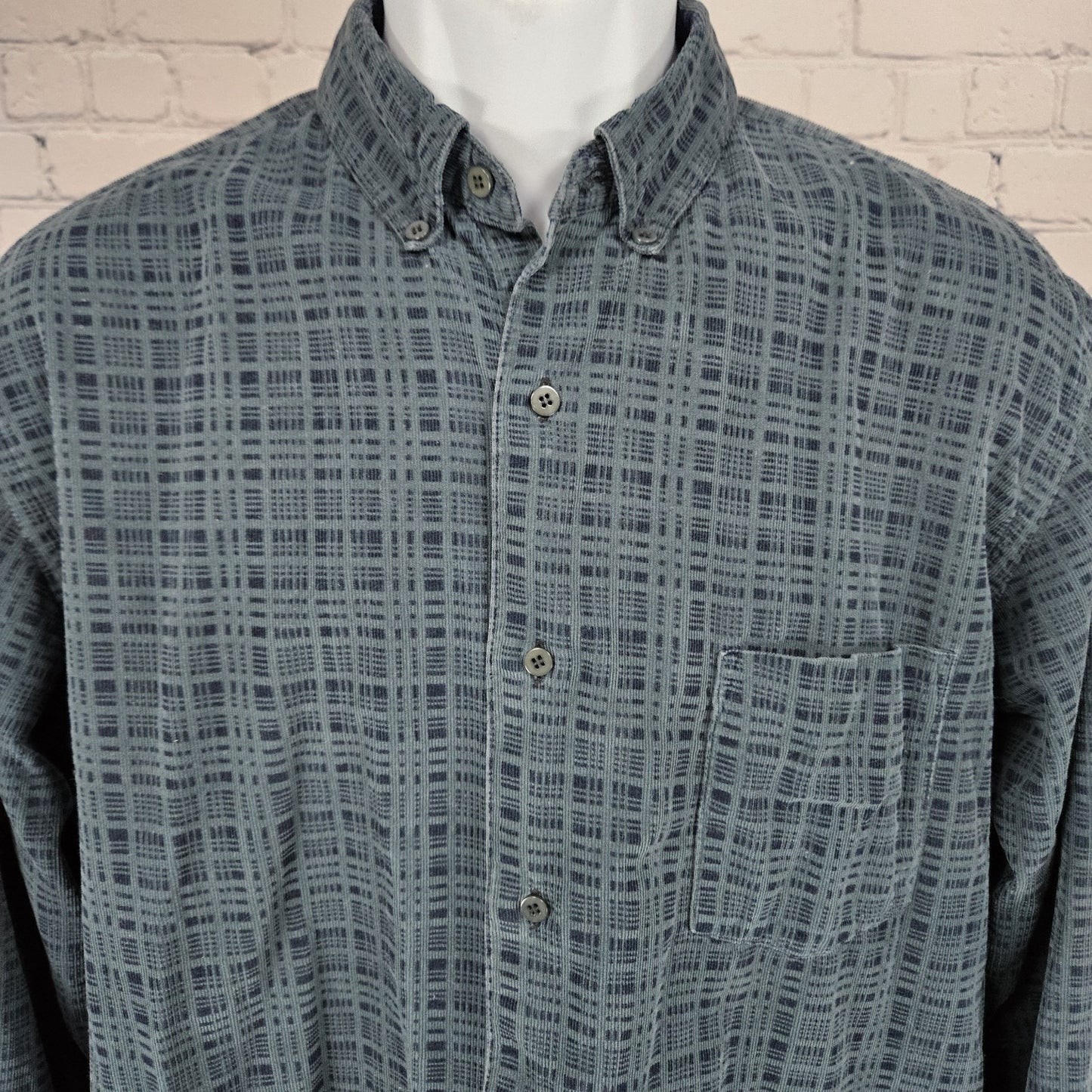 Baik Blue 100% Handmade Batik Button Down Collar Long Sleeve Shirt Large L