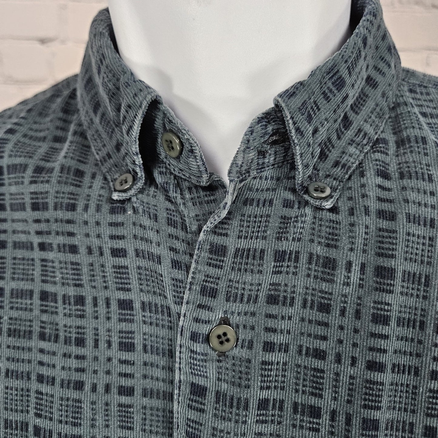Baik Blue 100% Handmade Batik Button Down Collar Long Sleeve Shirt Large L