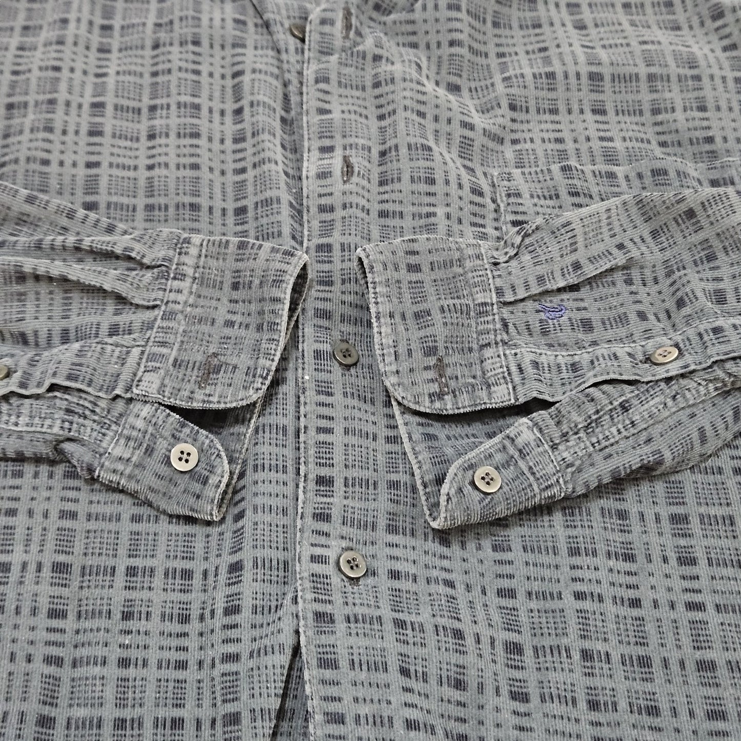 Baik Blue 100% Handmade Batik Button Down Collar Long Sleeve Shirt Large L