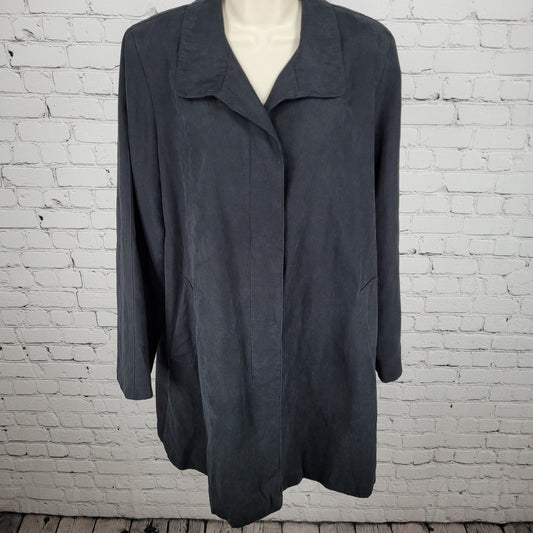 London Fog Black Soft Synthetic Suede Buttoned Lightweight Lined Coat Large L