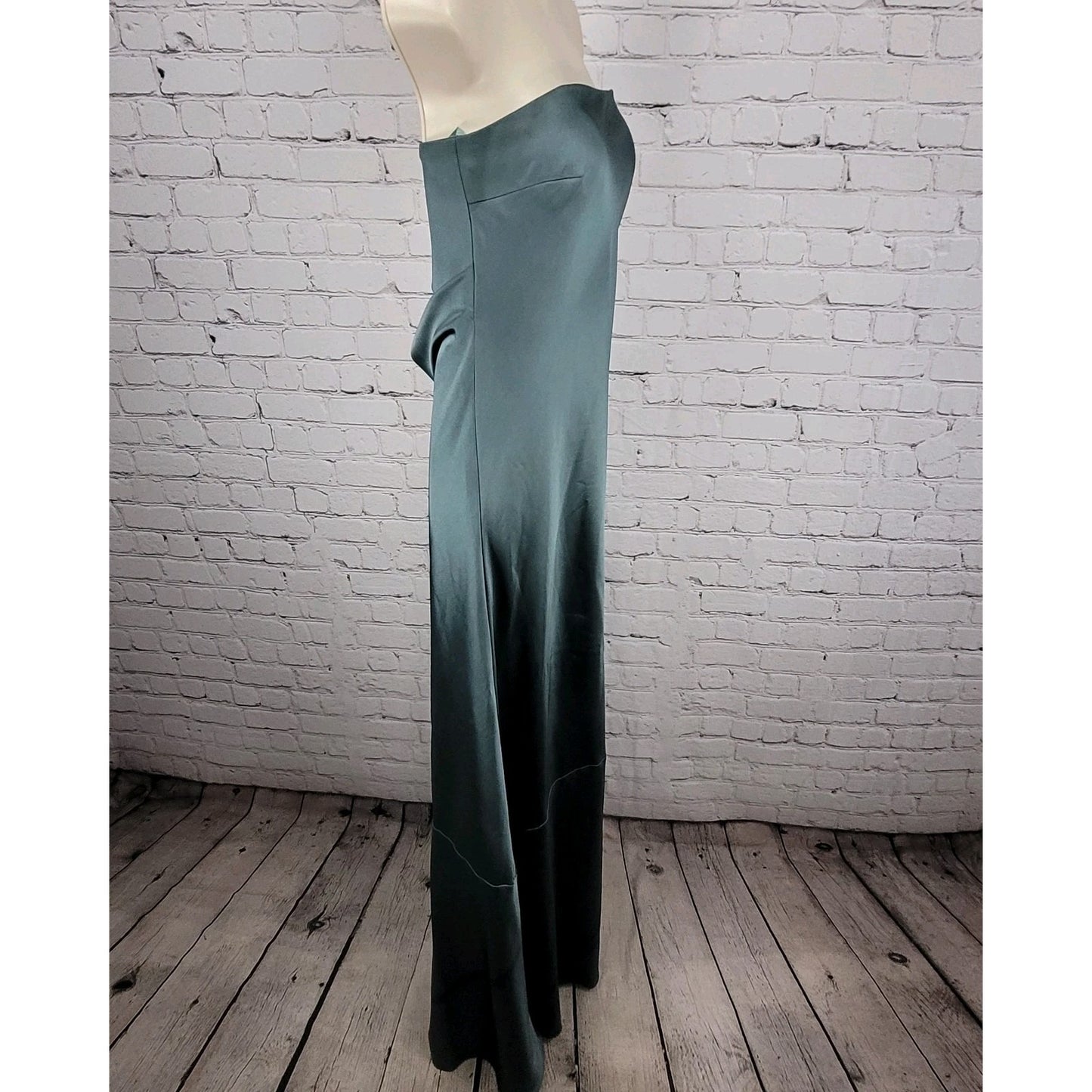 Revelry Green Satin Strapless Open Back Button Accent Bridesmaid Long Dress 2