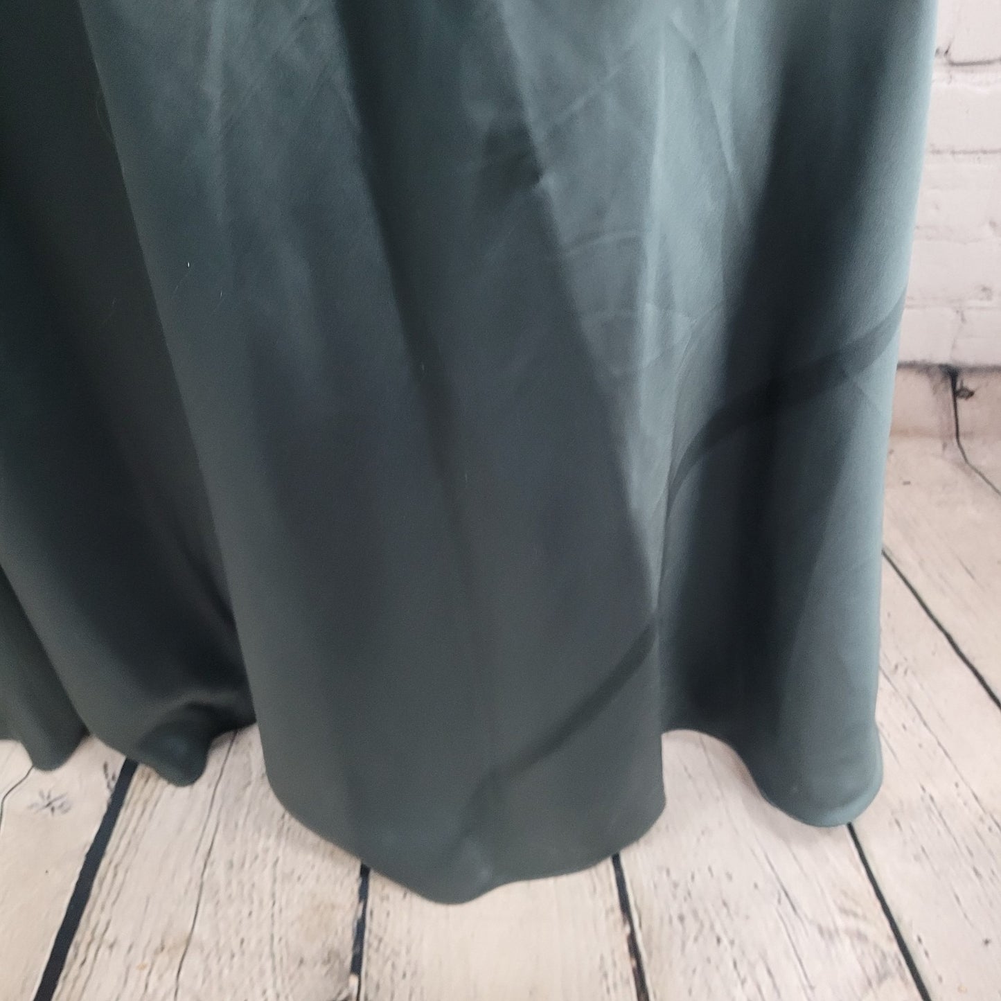 Revelry Green Satin Strapless Open Back Button Accent Bridesmaid Long Dress 2