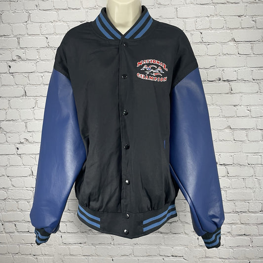 National ACA Champion Black Cheerleading Snapped Varsity Jacket Size Large L