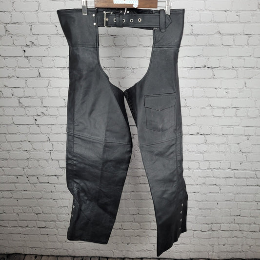 Jafrum Motorcycle Gear Black Belted Adjustable Lined Chaps Biker Pants Size XL