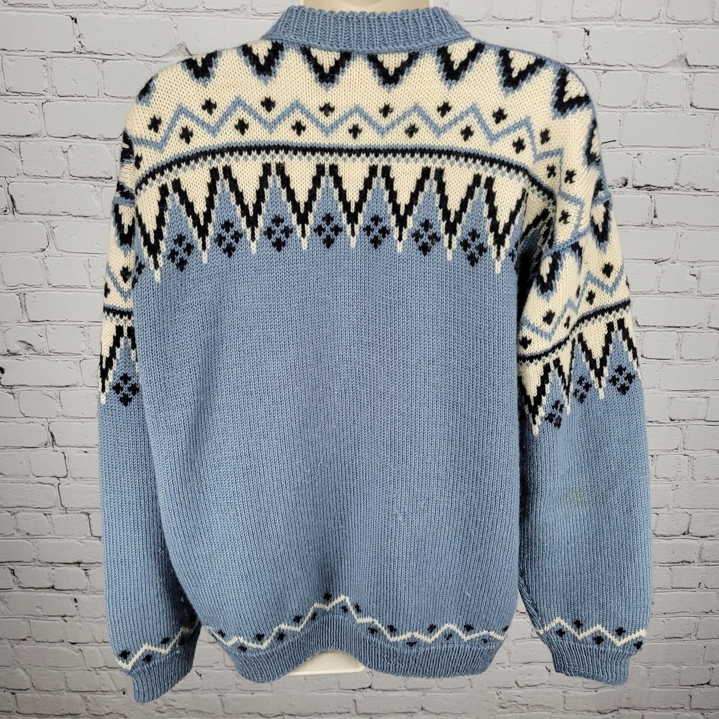 VTG Lulle Otterstad Blue Fair Isle Cardigan Sweater Handmade Norway Size Large L