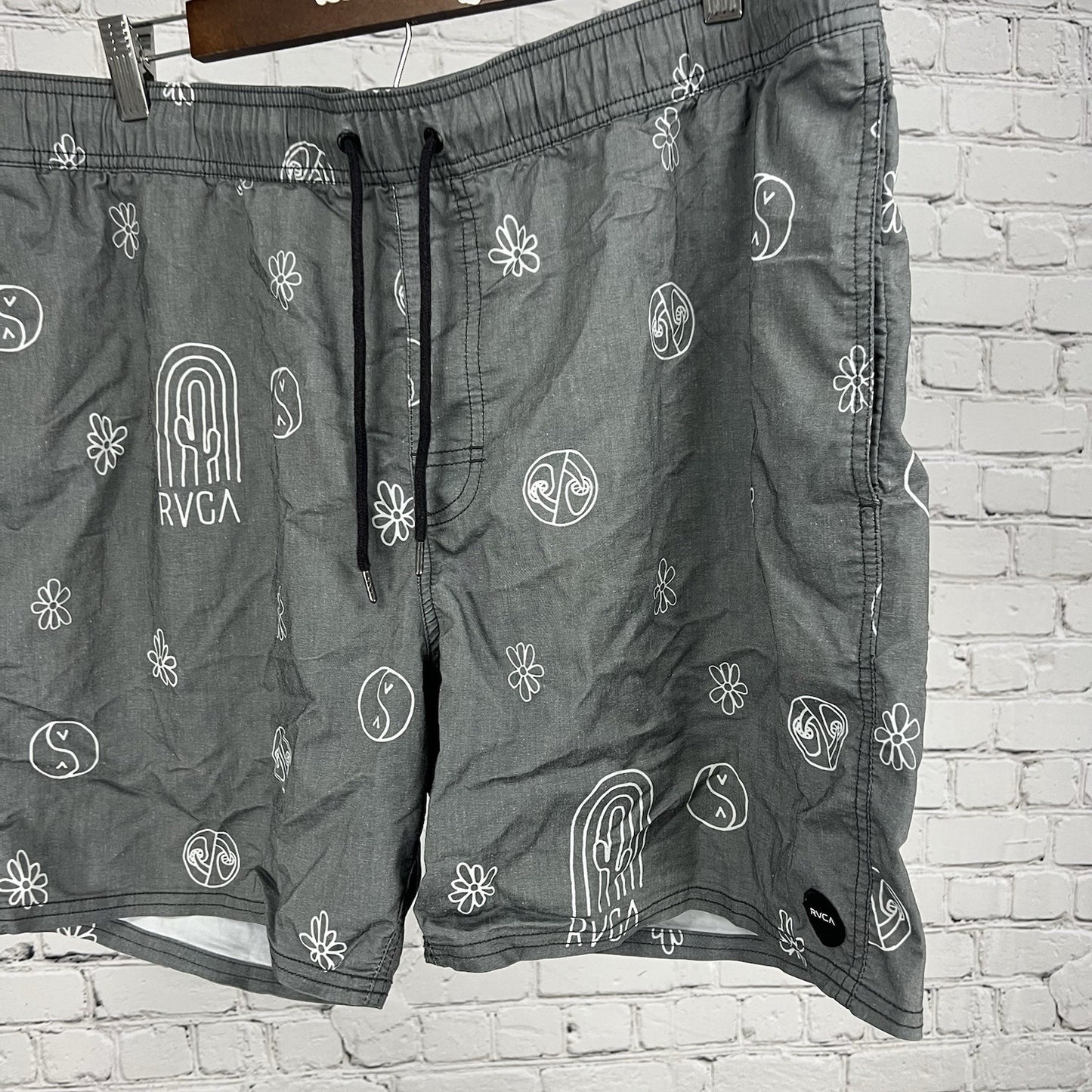 RVCA Grey Elastic Unlined Boardshorts Swim Beach Surfing Shorts 70’s Hippie XXL