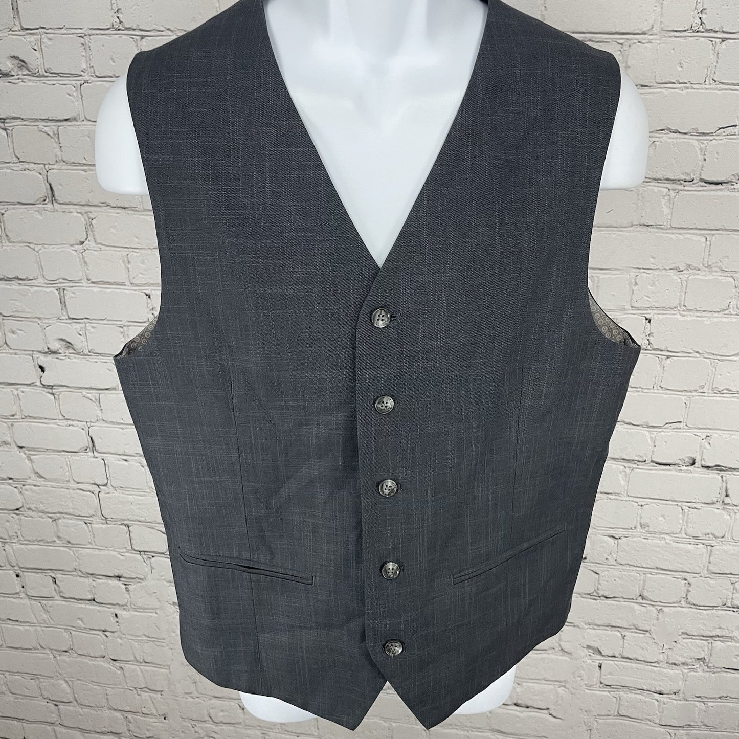 Joseph Abboud Grey Cotton 5 Button Lined Suit Vest Waistcoat Size Medium M
