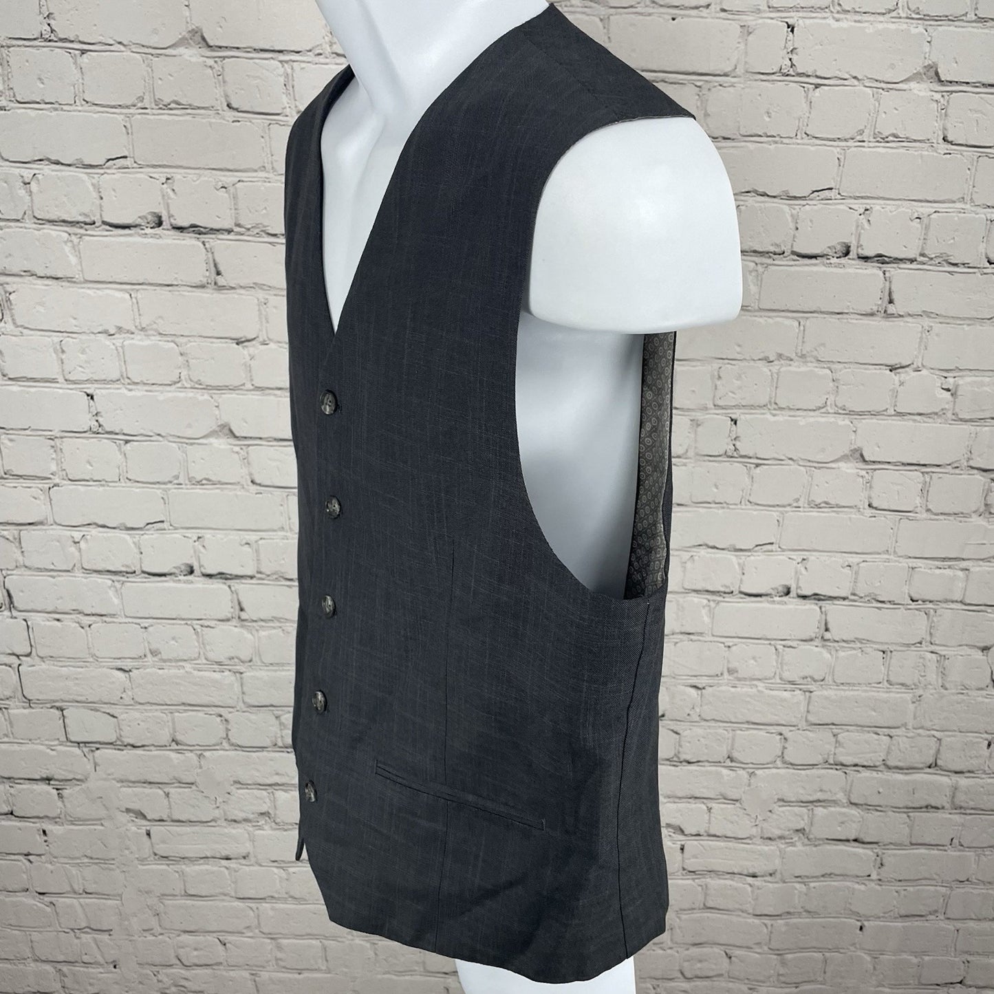 Joseph Abboud Grey Cotton 5 Button Lined Suit Vest Waistcoat Size Medium M