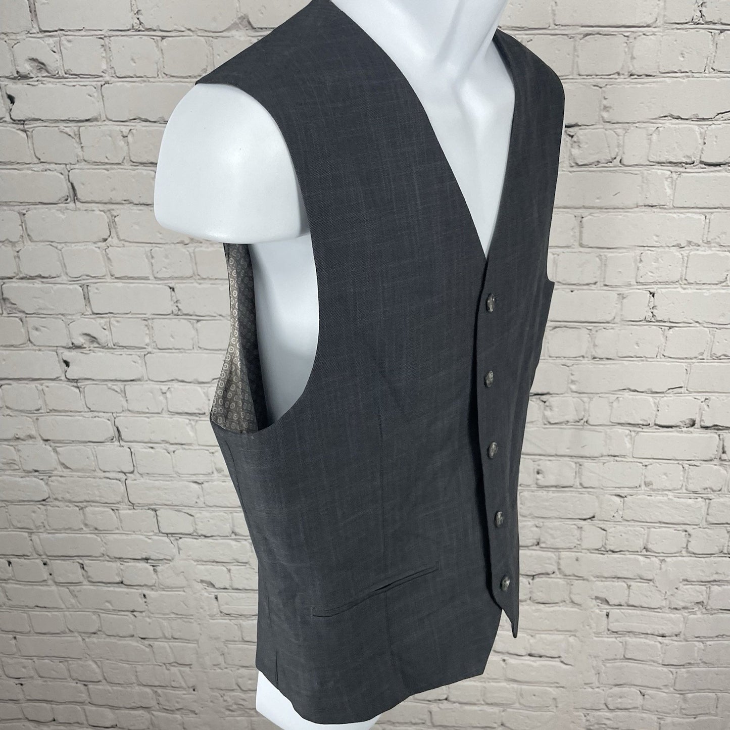 Joseph Abboud Grey Cotton 5 Button Lined Suit Vest Waistcoat Size Medium M