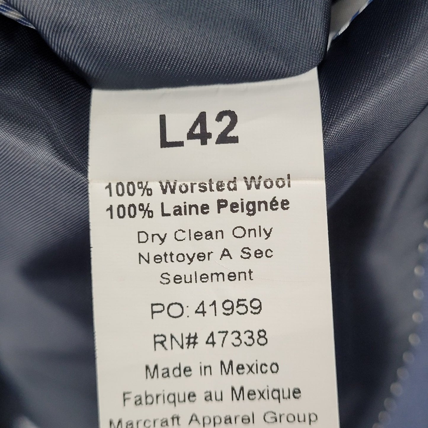Tommy Hilfiger Navy 100% Worsted Wool 2 Button Notch Blazer Sport Coat Size 42L