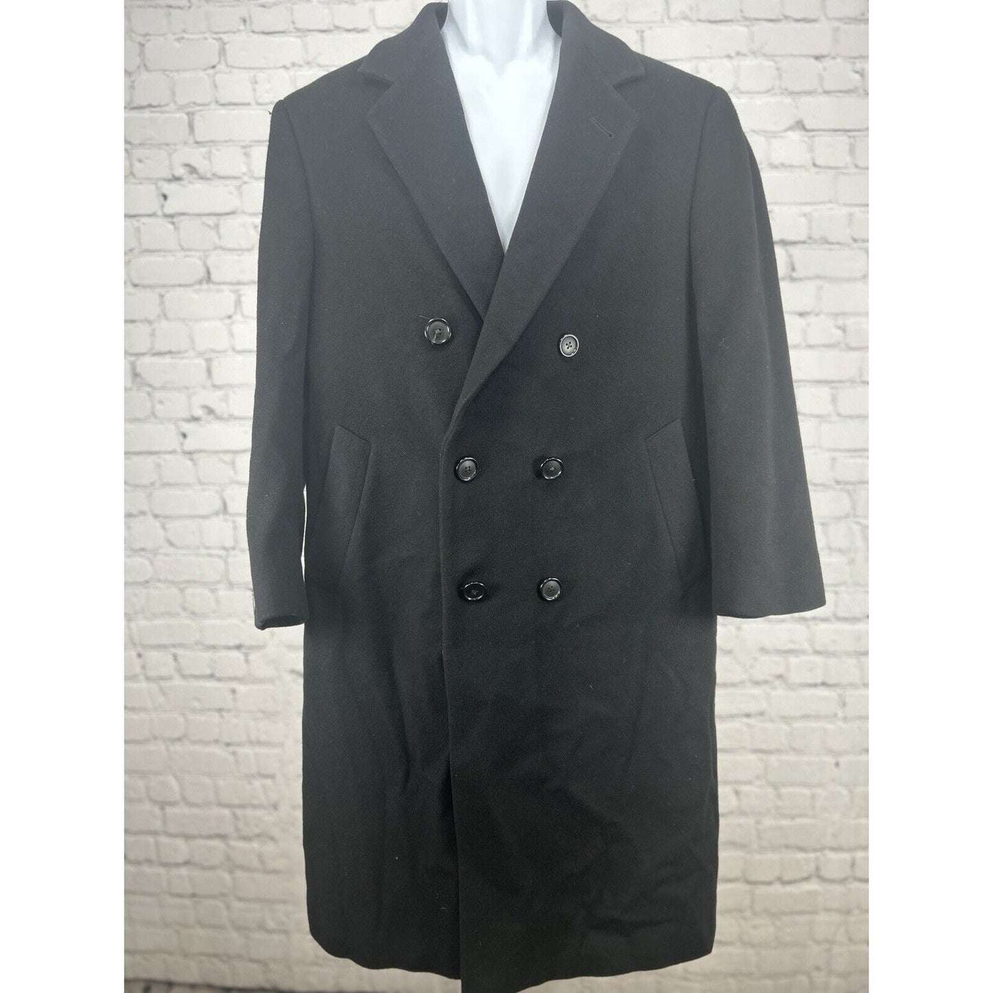 Nautica Black Wool Recycled Cashmere Blend Double Breasted Pea Coat Italy 40XS