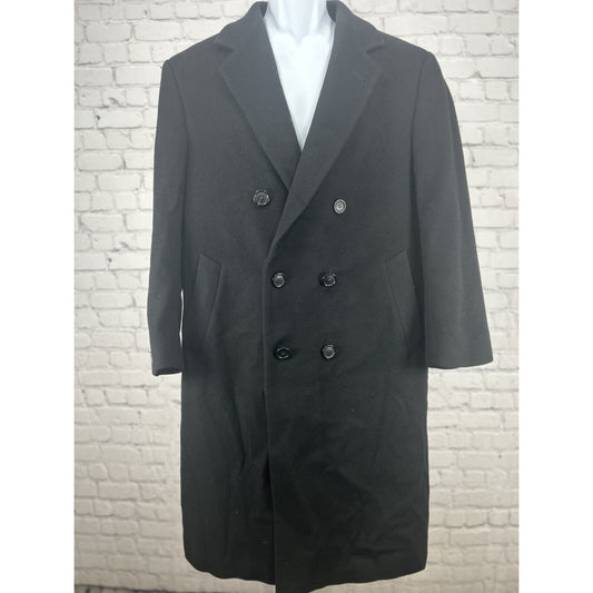 Nautica Black Wool Recycled Cashmere Blend Double Breasted Pea Coat Italy 40XS