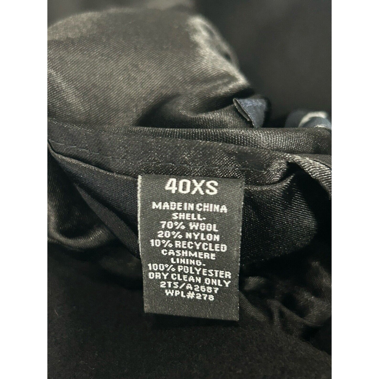 Nautica Black Wool Recycled Cashmere Blend Double Breasted Pea Coat Italy 40XS
