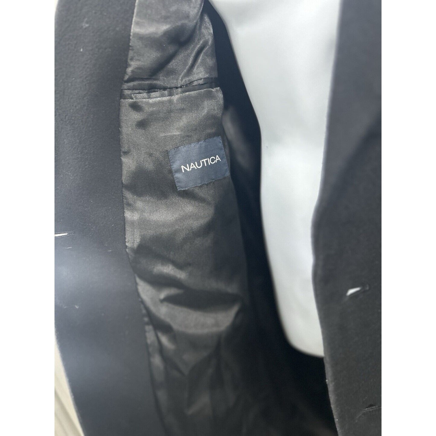 Nautica Black Wool Recycled Cashmere Blend Double Breasted Pea Coat Italy 40XS