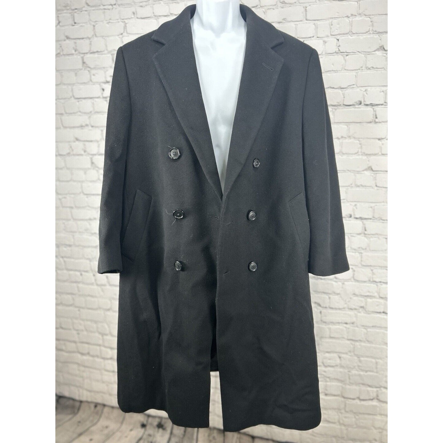 Nautica Black Wool Recycled Cashmere Blend Double Breasted Pea Coat Italy 40XS