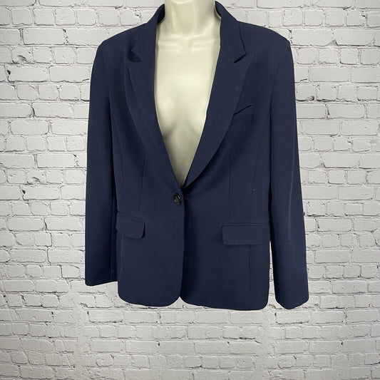 Tahari Dark Blue 1 Button Blazer Lightweight Jacket Soft Stretch Lined Size 10