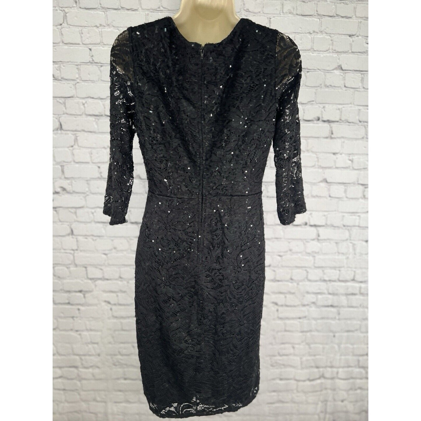 MARINA Black Sequined Lace Faux Wrap Short Dress Evening Gown Women’s Size 4