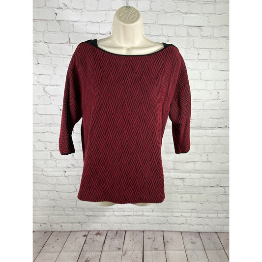Chico’s Red Black Diamond 3/4 Sleeve Stretchy Top Women’s XS