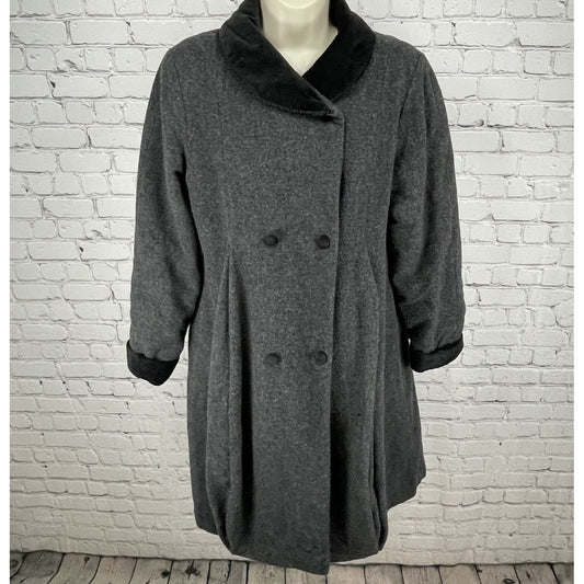 VTG London Fog Grey 100% Wool Pleated Double Breasted Button Lined Pea Coat 14
