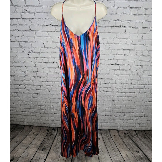Nicole Miller Multicolor Striped Strappy Racerback Stretch Maxi Dress Large L