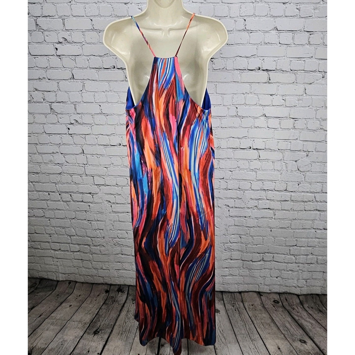 Nicole Miller Multicolor Striped Strappy Racerback Stretch Maxi Dress Large L