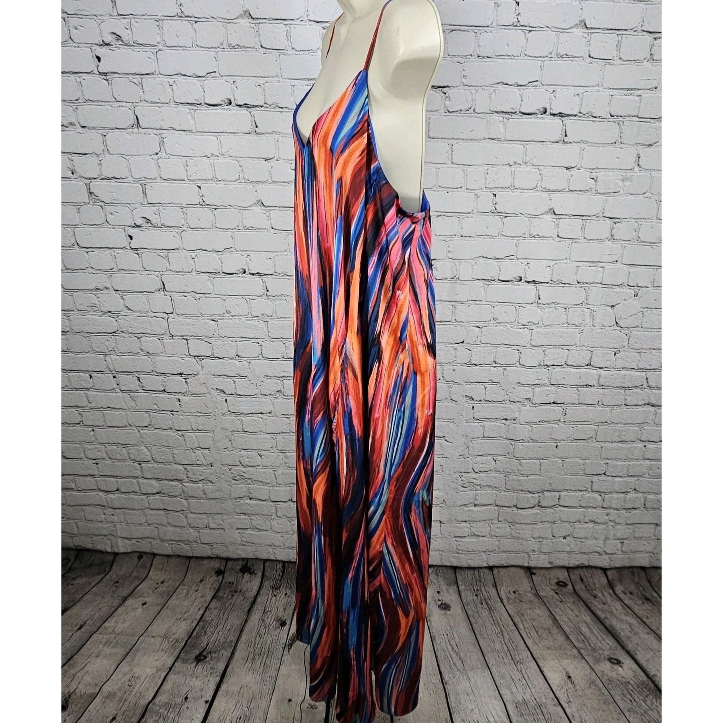 Nicole Miller Multicolor Striped Strappy Racerback Stretch Maxi Dress Large L