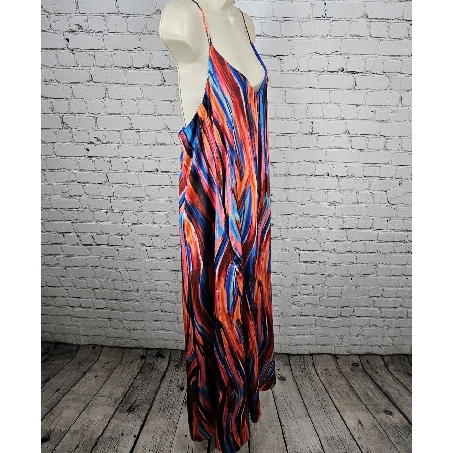 Nicole Miller Multicolor Striped Strappy Racerback Stretch Maxi Dress Large L
