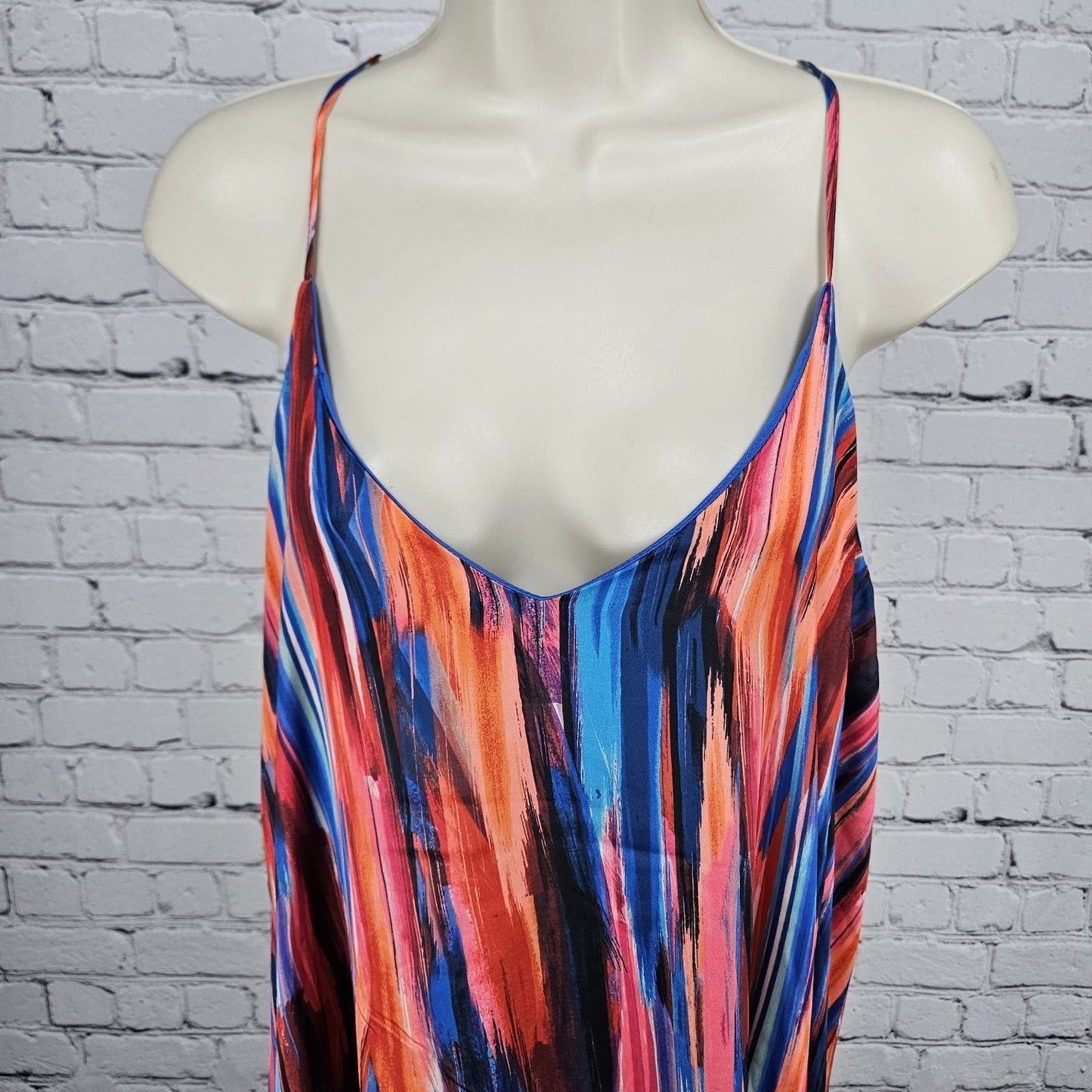 Nicole Miller Multicolor Striped Strappy Racerback Stretch Maxi Dress Large L