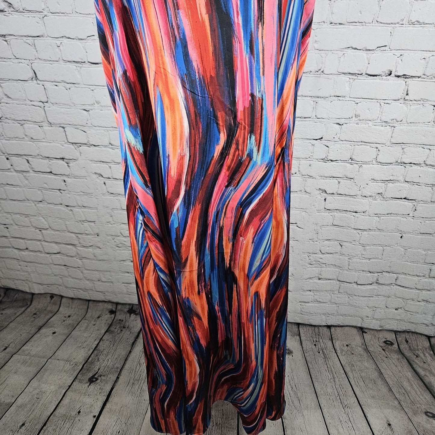Nicole Miller Multicolor Striped Strappy Racerback Stretch Maxi Dress Large L
