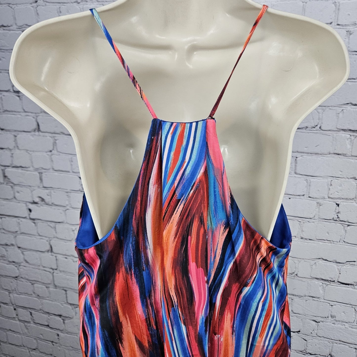 Nicole Miller Multicolor Striped Strappy Racerback Stretch Maxi Dress Large L