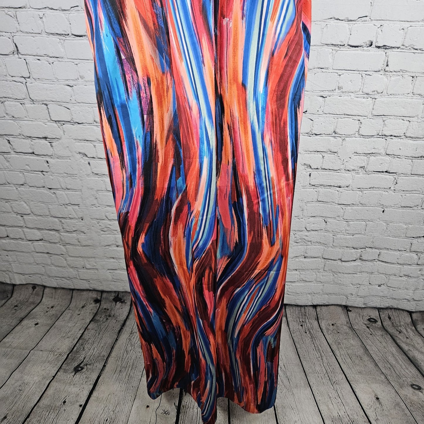 Nicole Miller Multicolor Striped Strappy Racerback Stretch Maxi Dress Large L