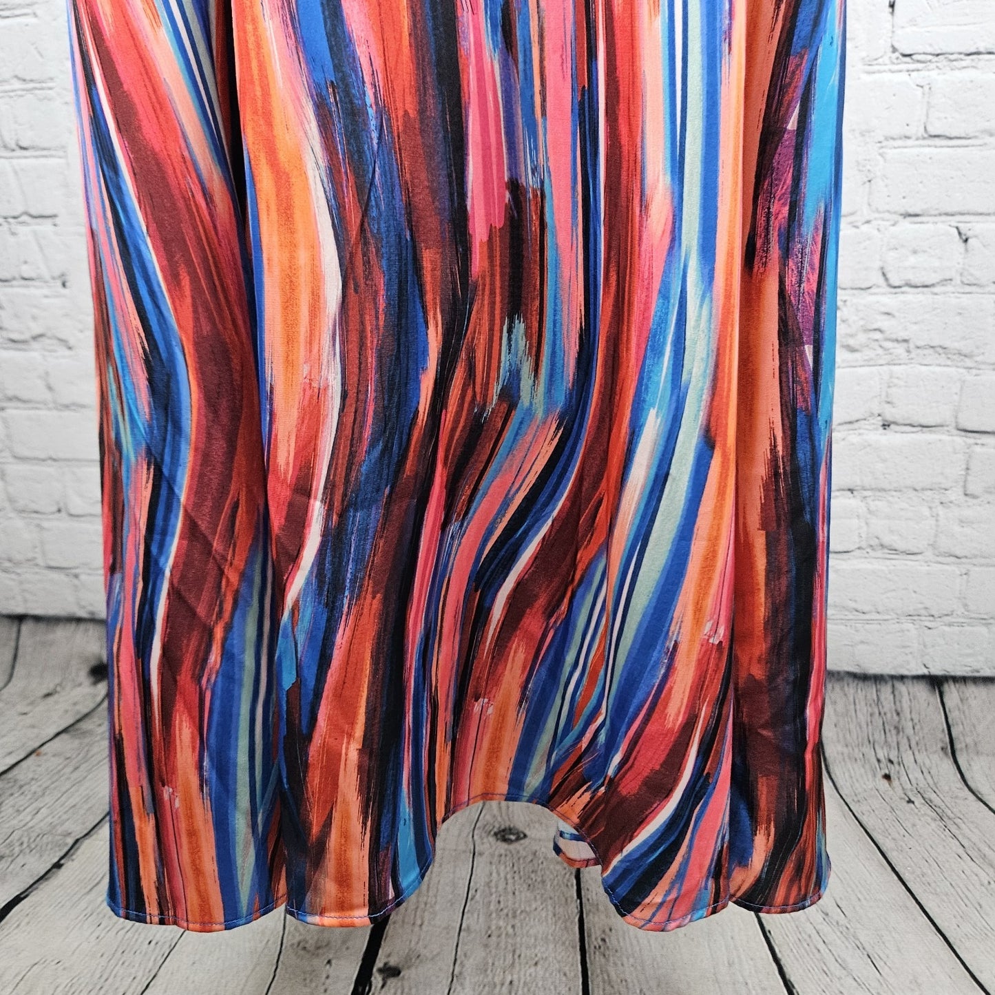 Nicole Miller Multicolor Striped Strappy Racerback Stretch Maxi Dress Large L