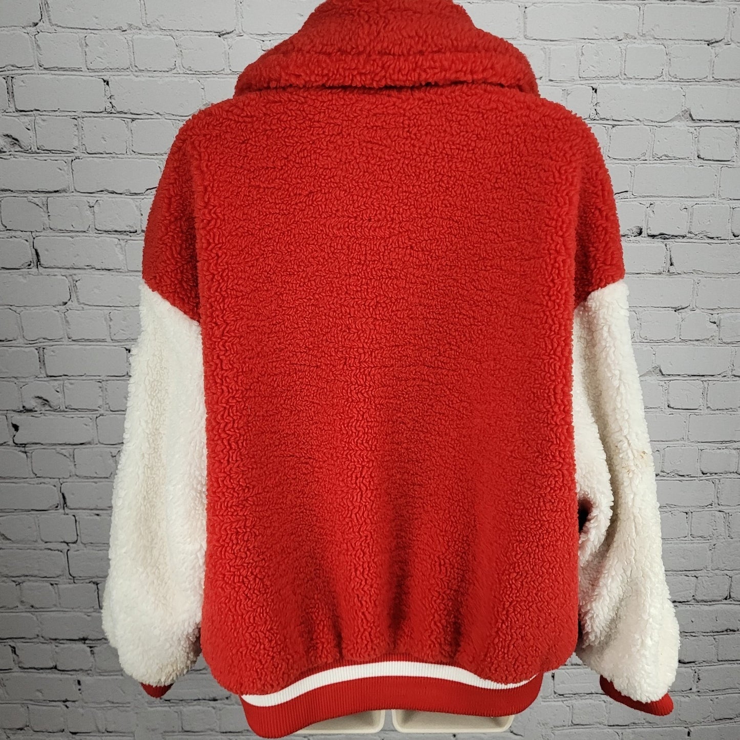 Azalea Wang Red White Sherpa Solo Bomber Retro Varsity Snap Jacket Large L