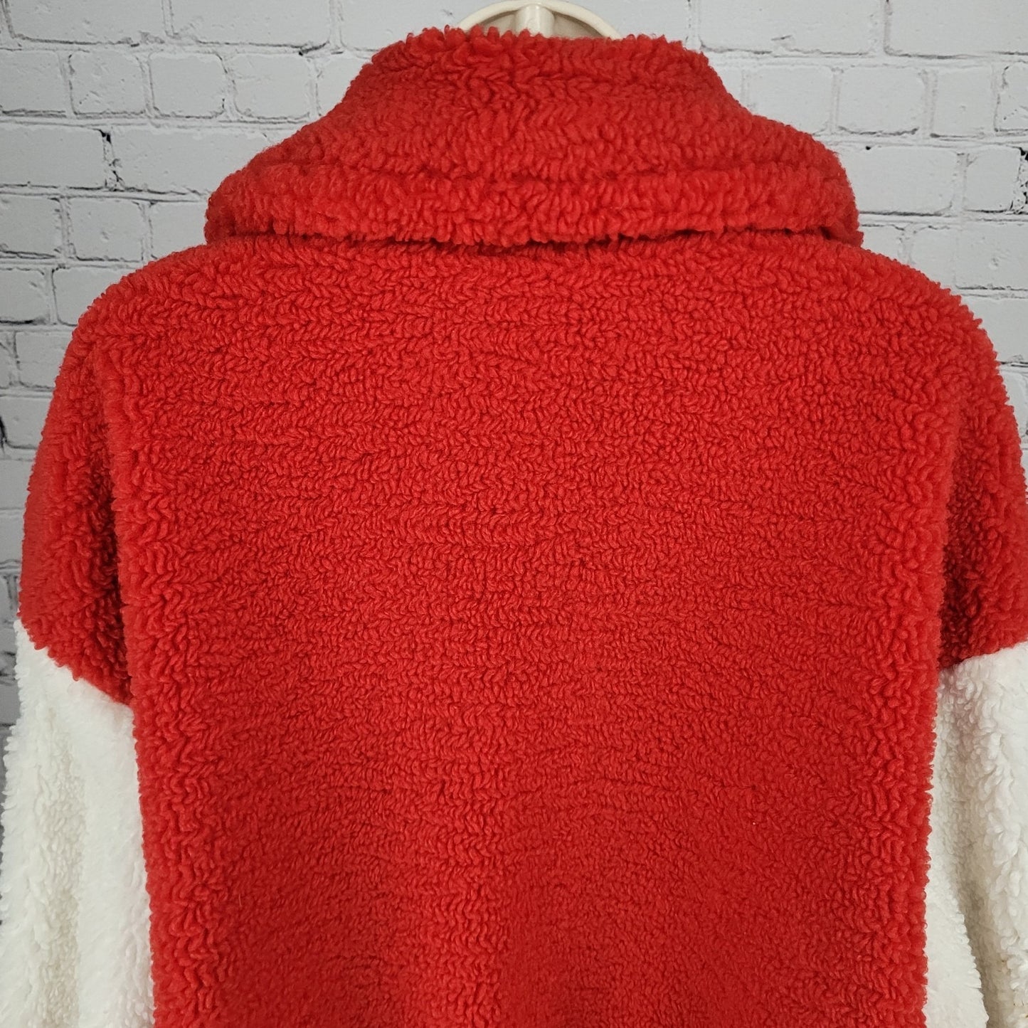 Azalea Wang Red White Sherpa Solo Bomber Retro Varsity Snap Jacket Large L