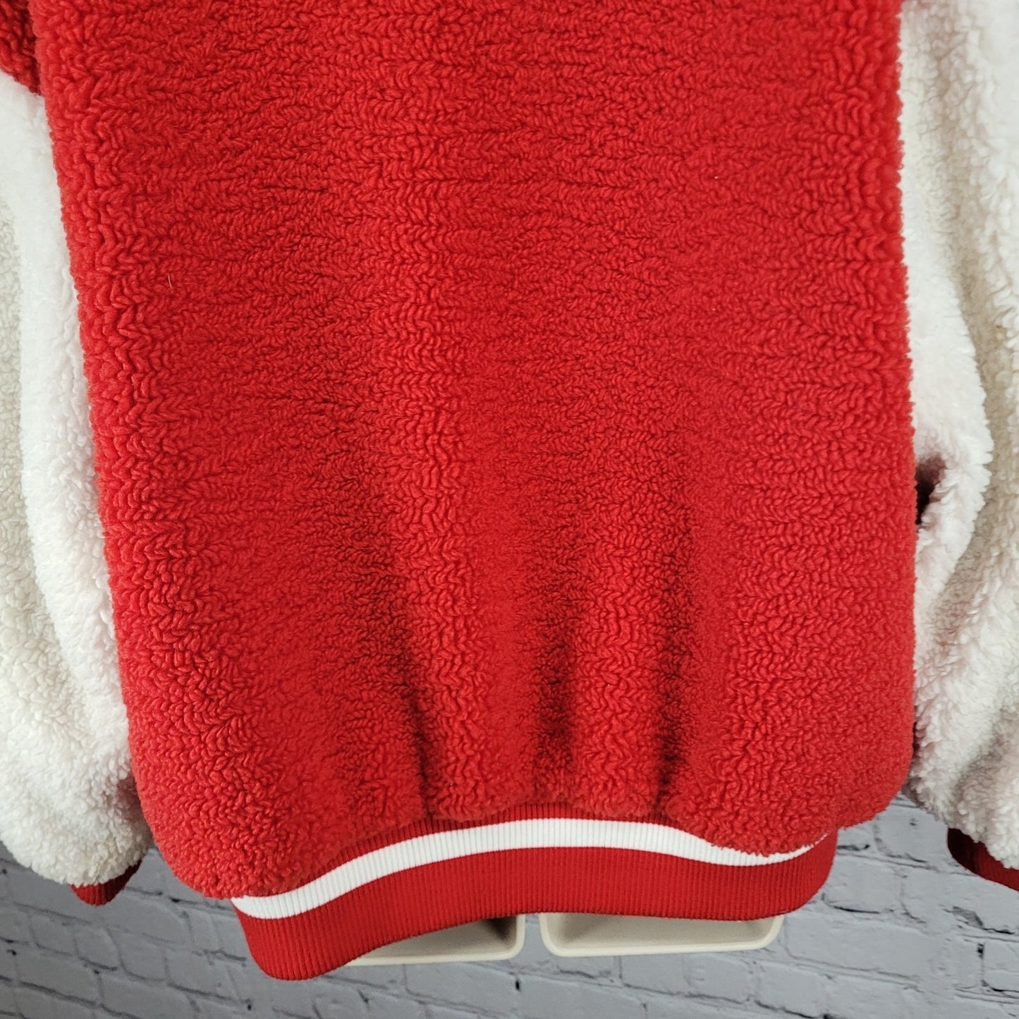 Azalea Wang Red White Sherpa Solo Bomber Retro Varsity Snap Jacket Large L