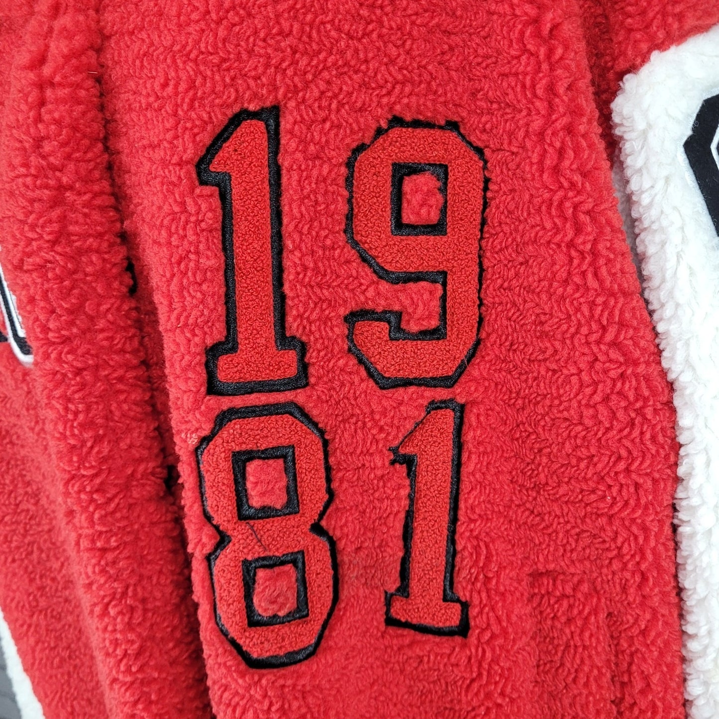 Azalea Wang Red White Sherpa Solo Bomber Retro Varsity Snap Jacket Large L