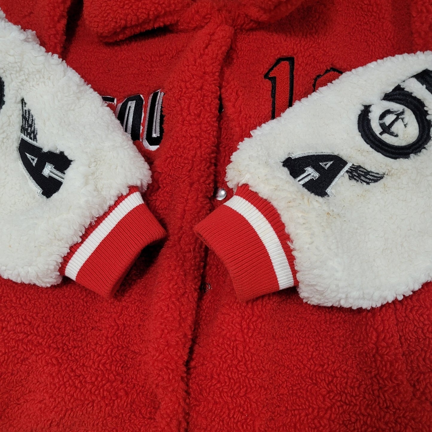 Azalea Wang Red White Sherpa Solo Bomber Retro Varsity Snap Jacket Large L