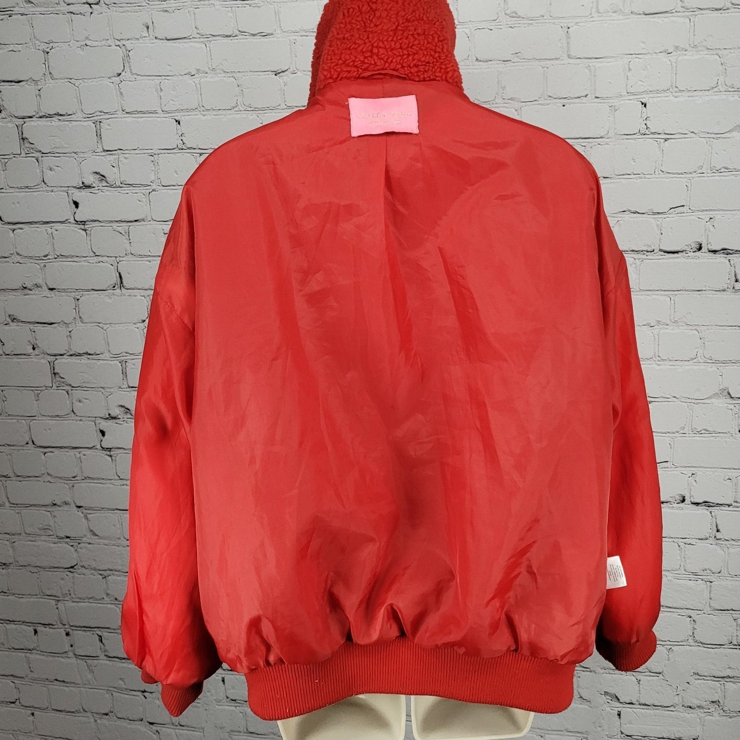 Azalea Wang Red White Sherpa Solo Bomber Retro Varsity Snap Jacket Large L