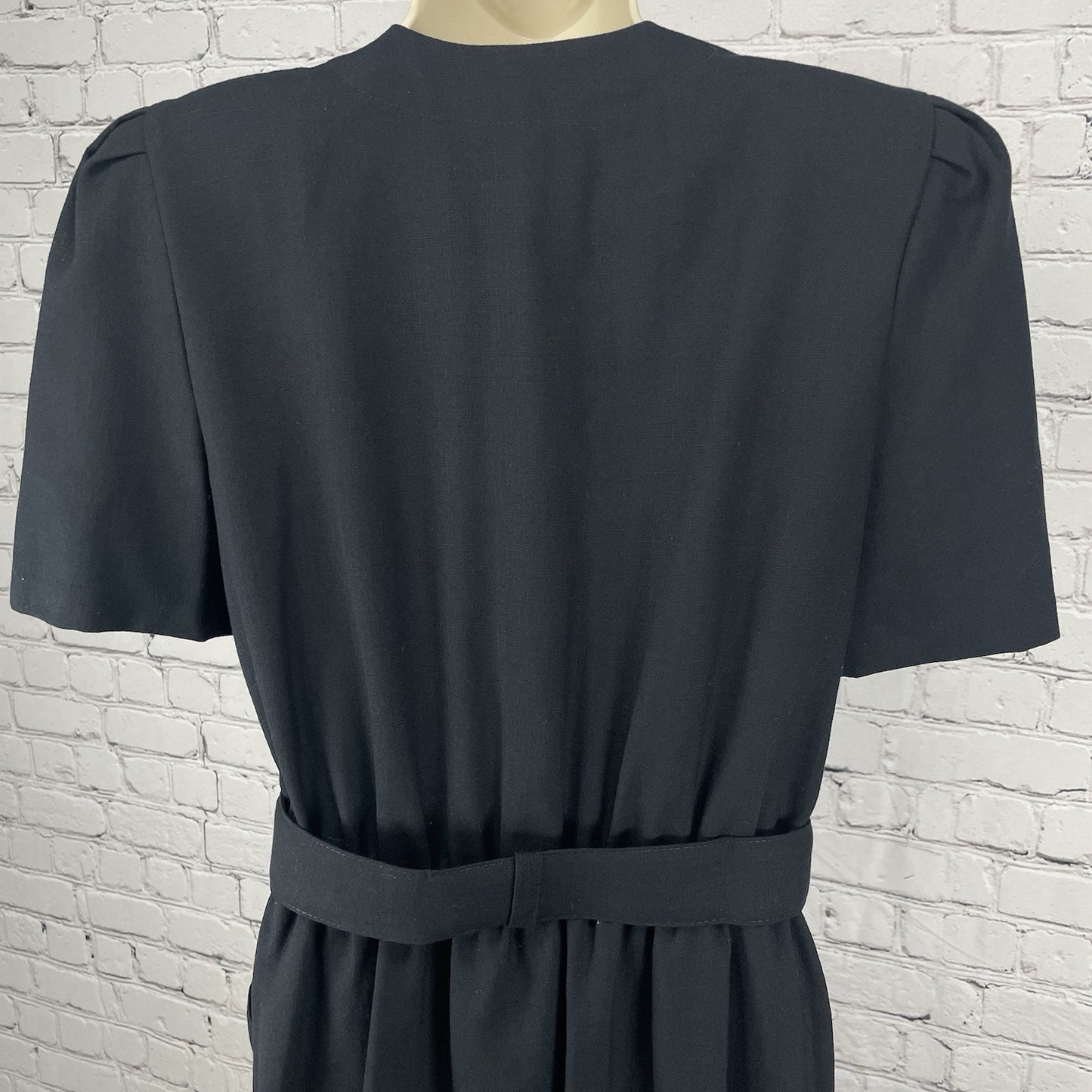 VTG Periwinkle Black Retro Padded Belted Pockets Shift Dress USA Made Size 14