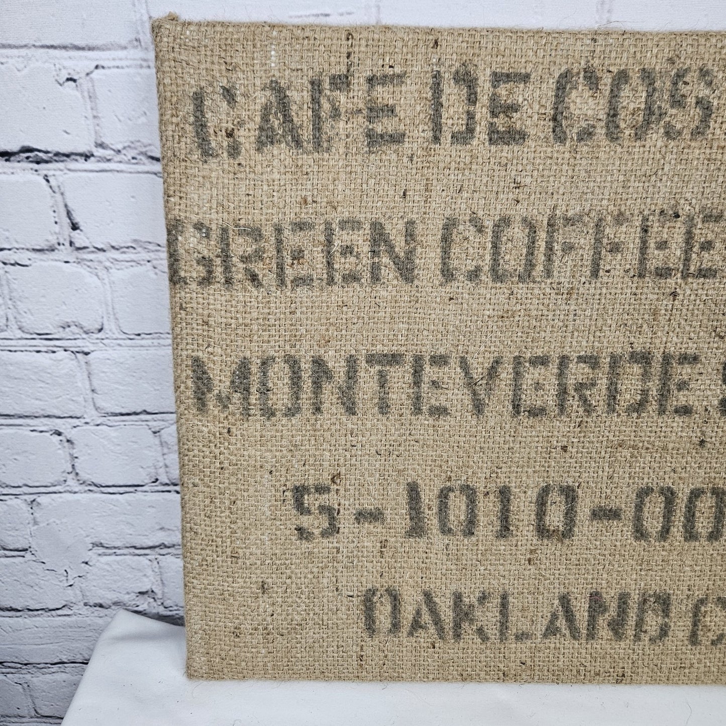 Cafe De Costa Rica Coffee Burlap Sack Wrapped Canvas Wood Framed Art 16x20