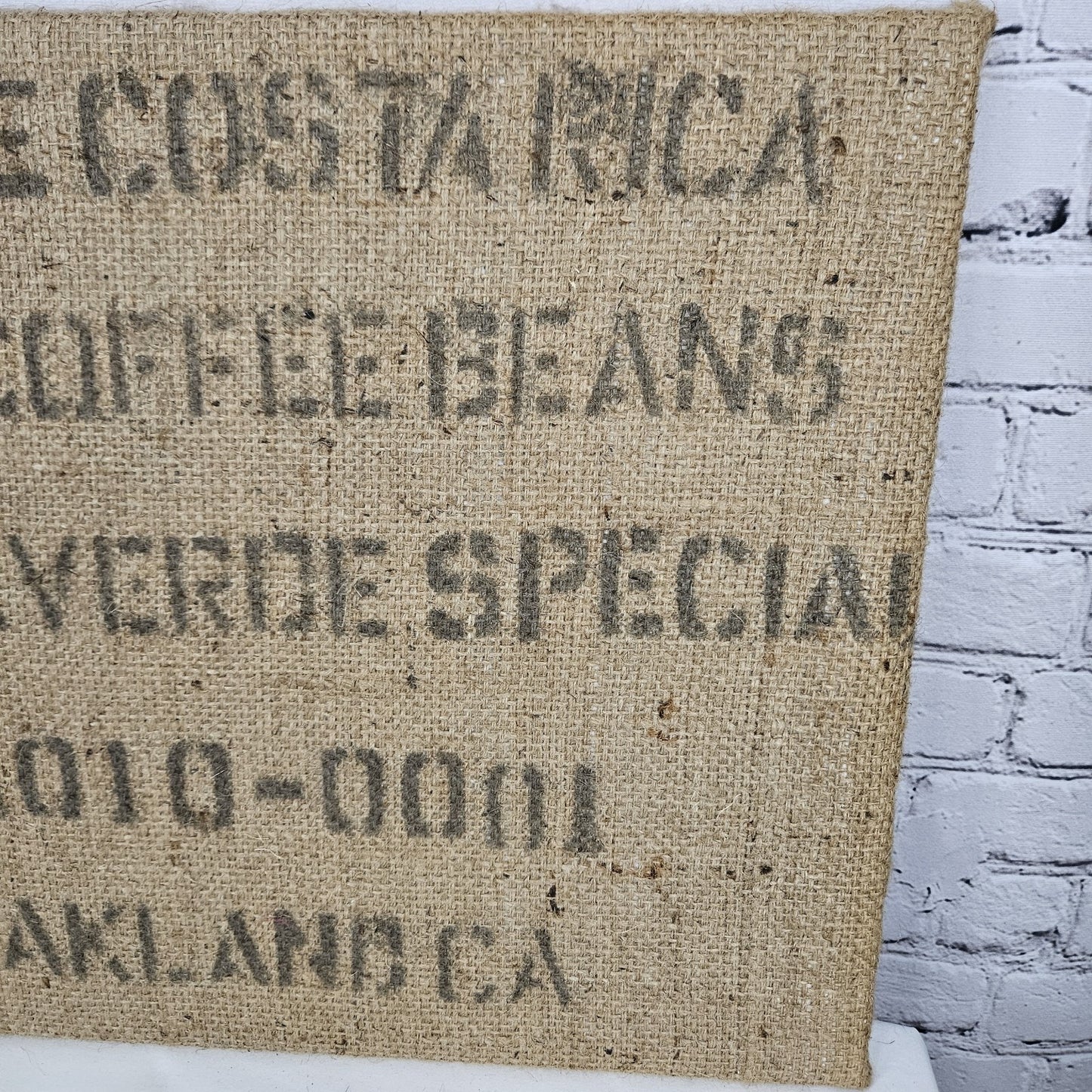 Cafe De Costa Rica Coffee Burlap Sack Wrapped Canvas Wood Framed Art 16x20