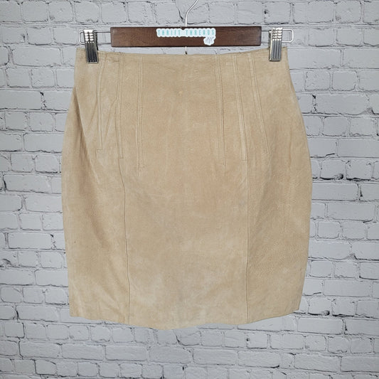 Express Compagnie Internationale Tan Genuine Suede Mini Skirt Size 5/6 (25x18.5)