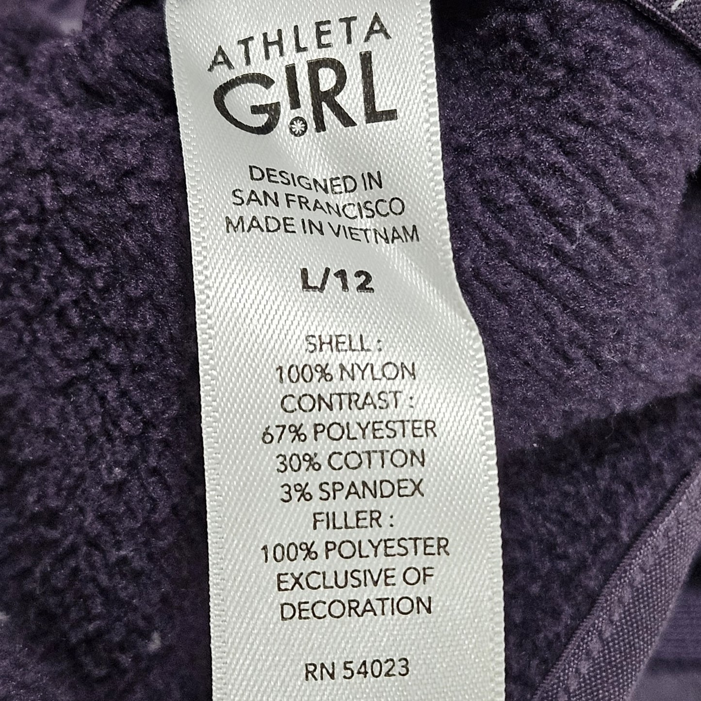 Athleta Girl Purple Hooded Insulated Thumbholes Full Zip Jacket Girls Large L 12