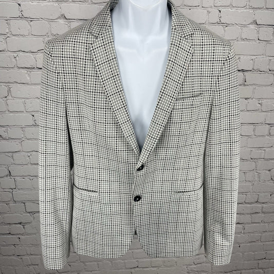 Zara Man Grey Houndstooth Comfort Knit 4 Way Stretch Notch Blazer Sport Coat 38